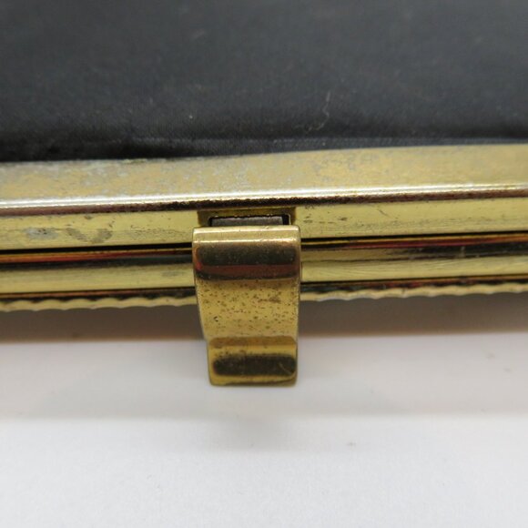 Vintage Handheld Black Satin Purse Bag After Five Mother Pearl Frame Top Handle - Picture 6 of 16